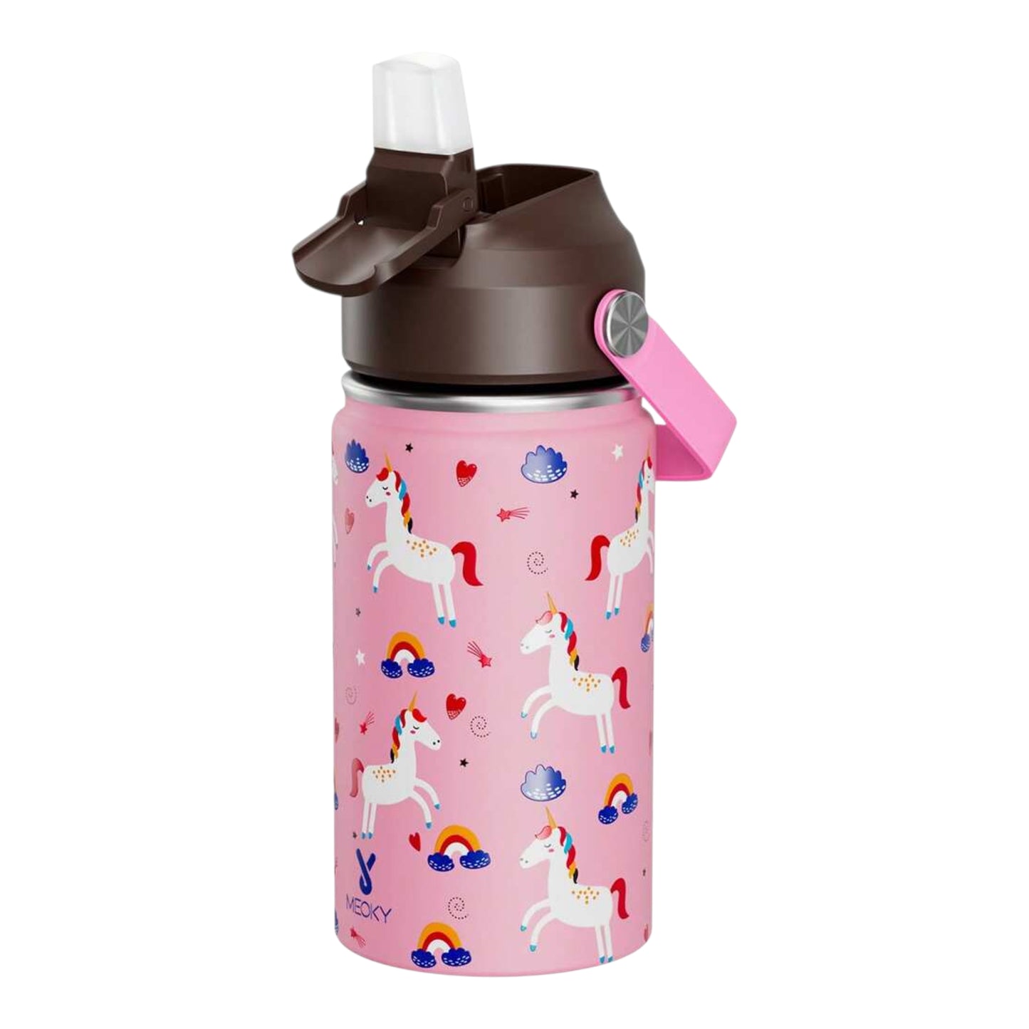 12oz/355ml Stainless Steel Vacuum Insulated Water Bottle With Leak-Proof Nipple Cap And Soft Silicone Straw, Suitable For Students And Outdoor Travel