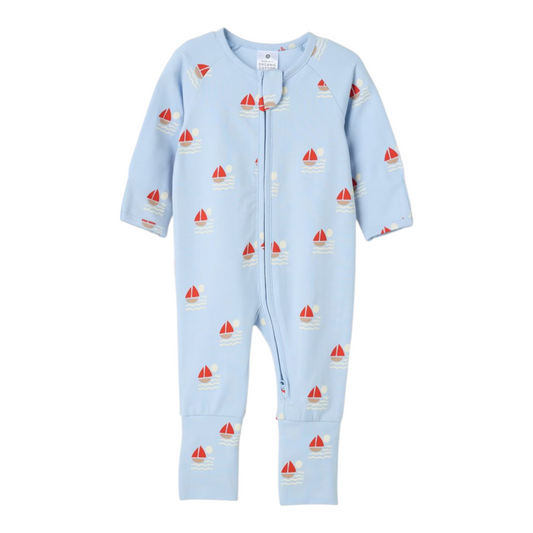 Organic Cotton Baby Footless Coverall - Sail Boats