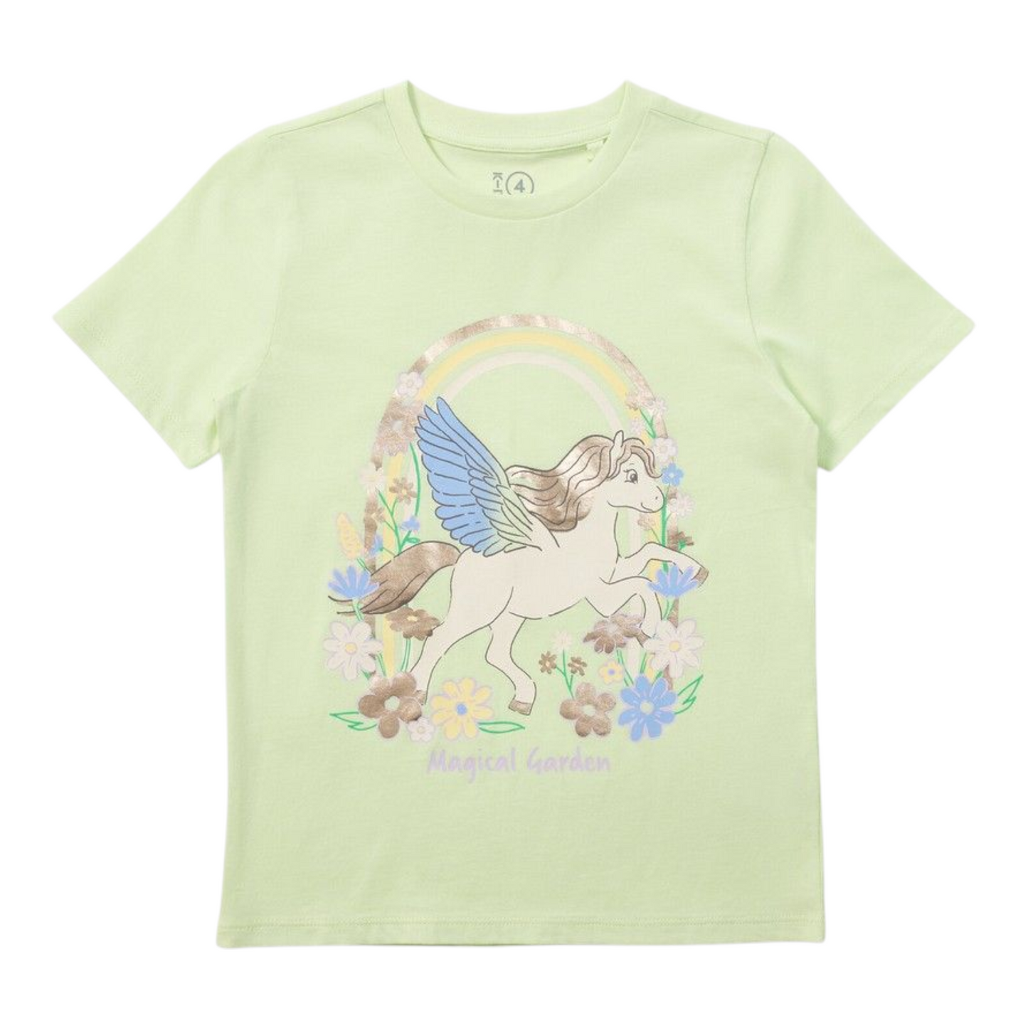 K-D Kids Foil Unicorn Print Tee - Lime -(size 2-3Y)