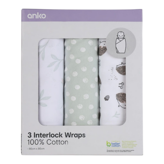 3 Pack Cotton Interlock Wraps - Hedgehog