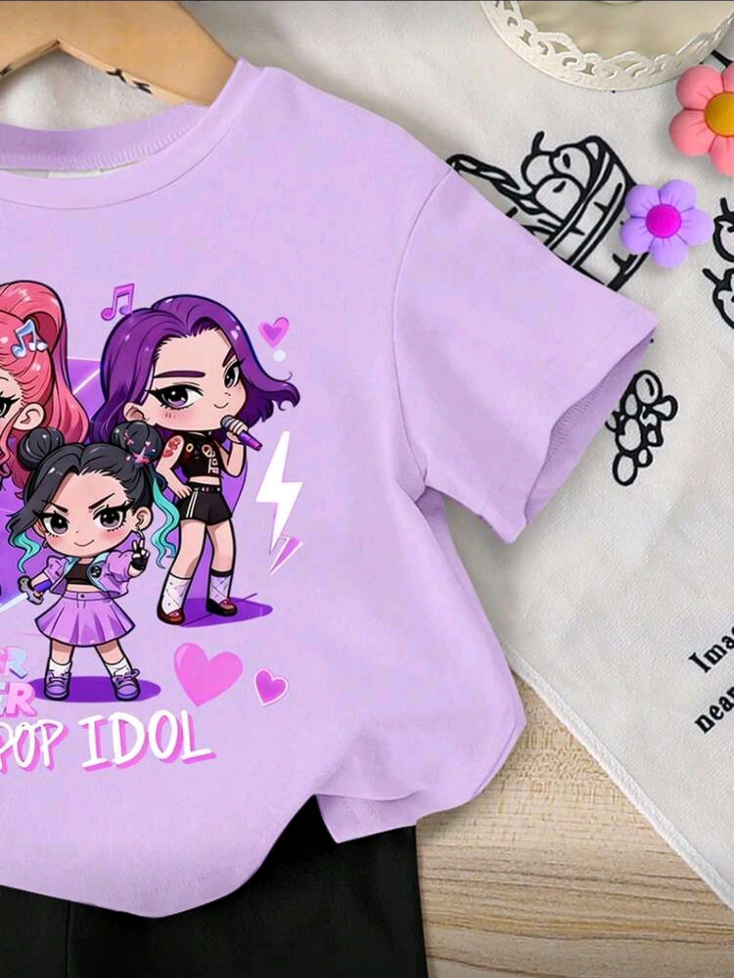 1 Set Baby Girl Casual K-POP Cartoon Print Short Sleeve Knit T-Shirt And Matching Shorts Set, Comfortable Knit Set For Daily, Holiday, Leisure, Sports Fashion